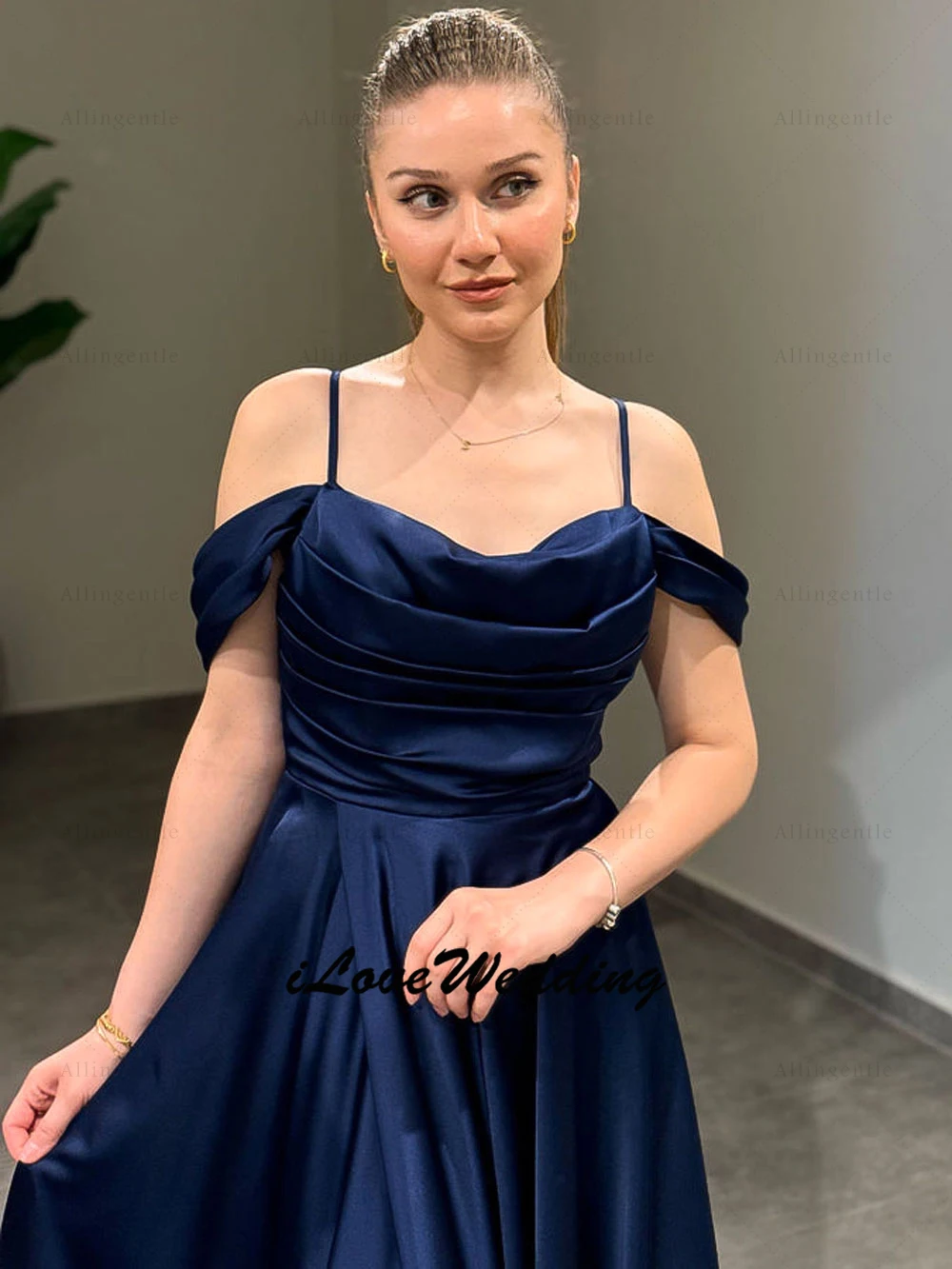 Prachtige blauwe lange galajurk off-shoulder spaghettibandjes elegante dames formele avondjurk bruiloft feestjurk op maat