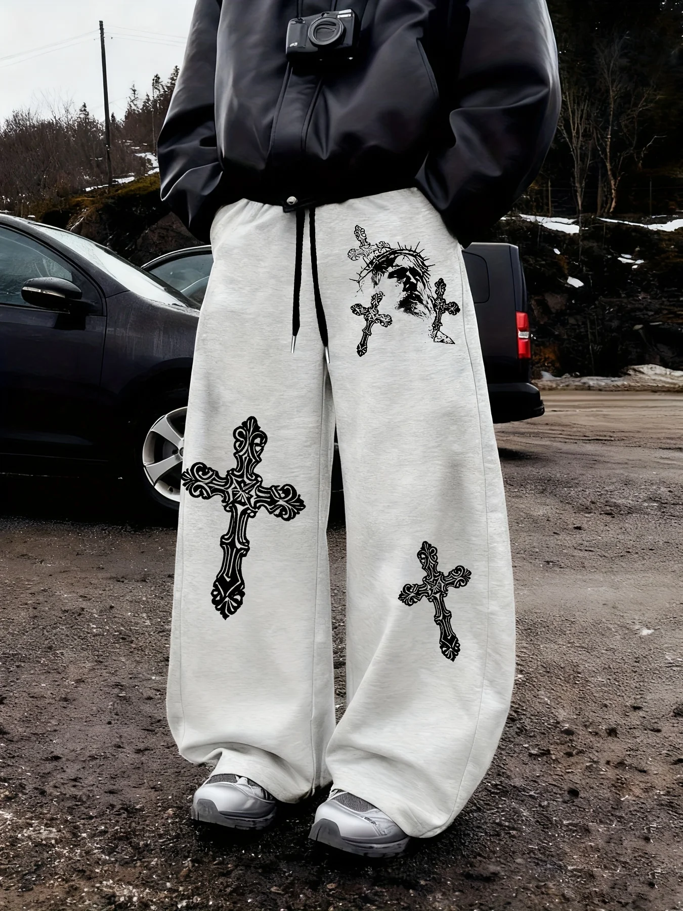 

Men's Gothic Dark Style Casual Jogging Pants, Loose Straight-leg All-season Comfortable Jogging Pants with Bold Graphic Design