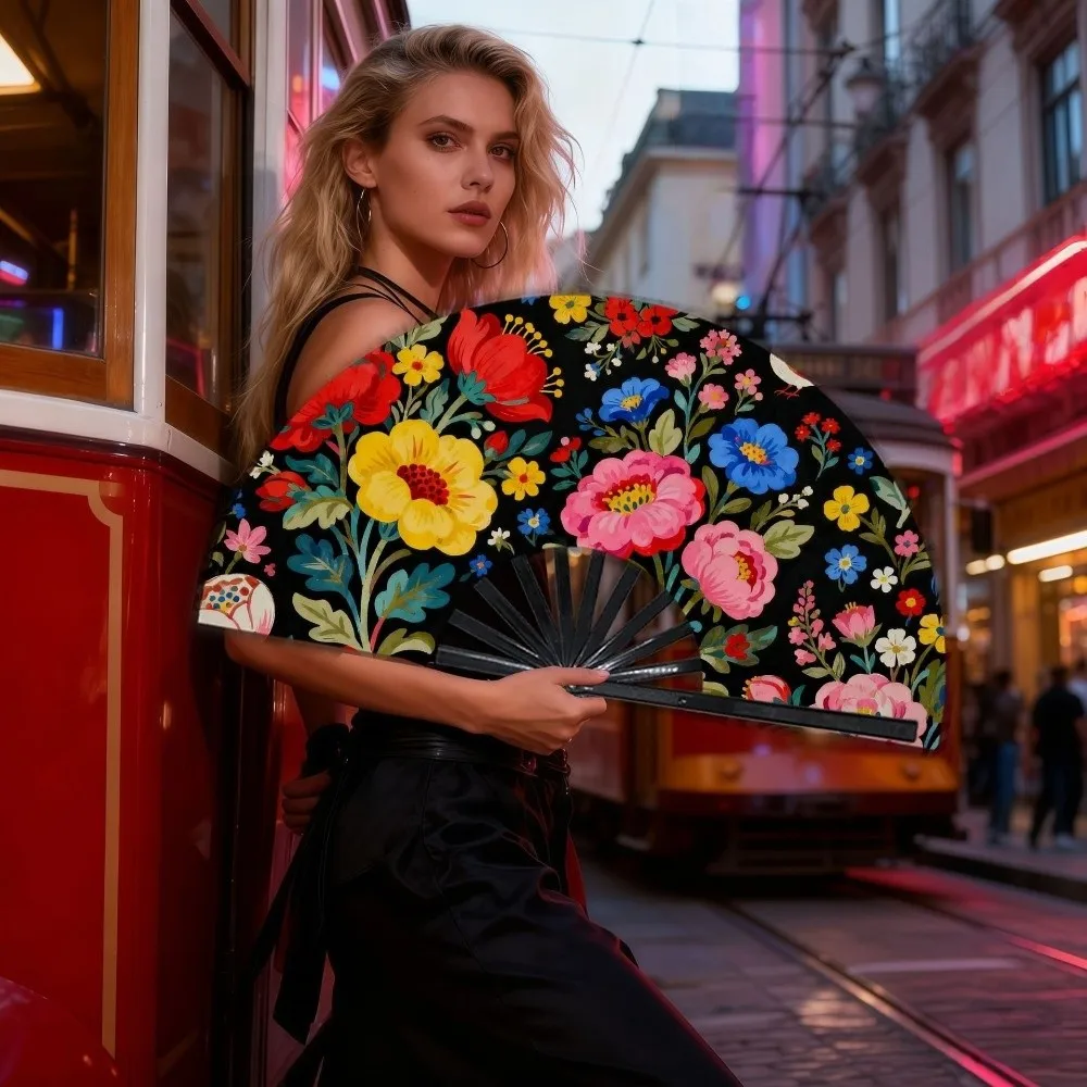 Decoration Cloth Shell Fan Chinese Style Home Ornaments Flower Folding Fan Spanish Colorful Collapsible Hand Fan Summer Season