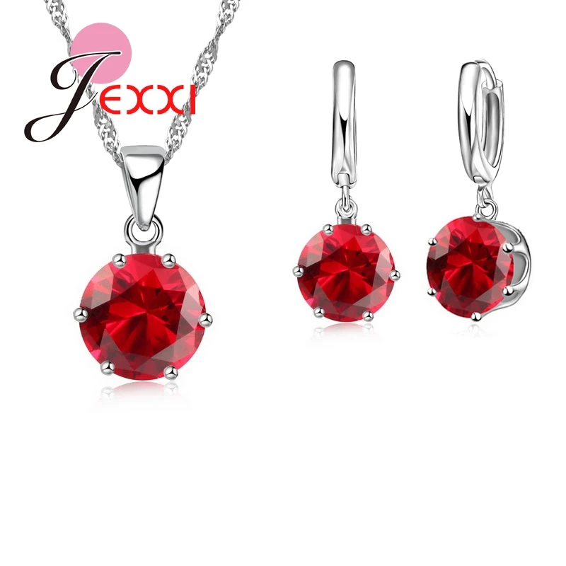 Top CZ Jewelry Sets Silver Necklace Earrings Cubic Zirconia Crystal Round Drop El Collar Lady Best Gift