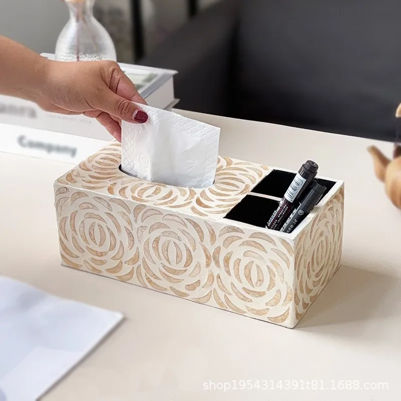 Rectangular Seashell Tissue Box Natural Fritillary Storage Box Multifunctional Paper Drawer Remote Control Living Room Organizer