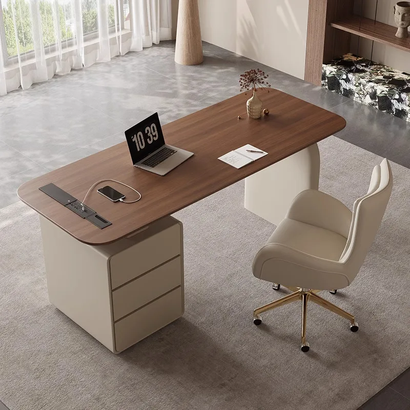

French cream style solid wood desk medium antique walnut light luxury computer consultation book desk and chair combination