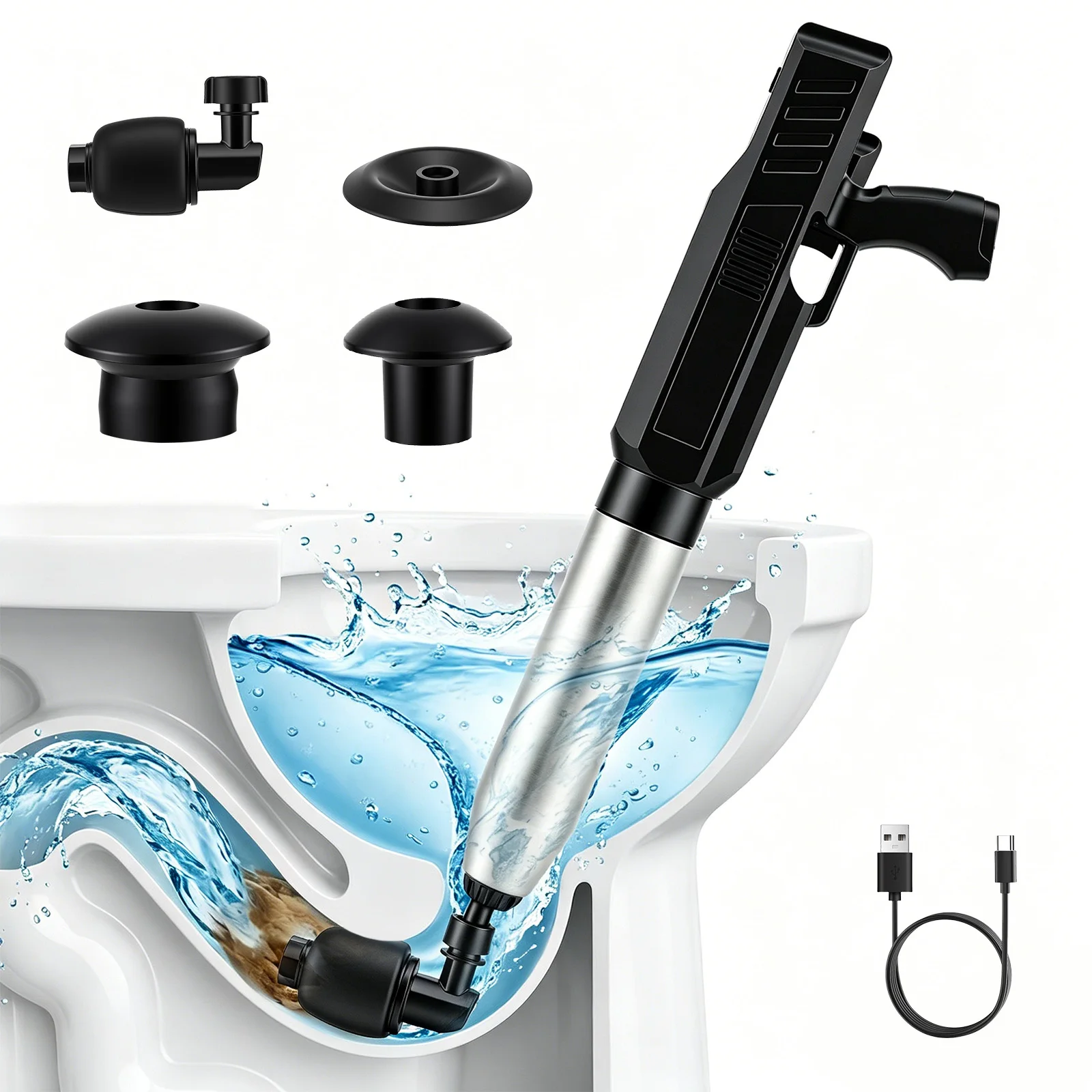 

Electric Toilet Plunger For Bathroom, Cordless High-Pressure Air Plunger, Rechargeable Heavy-Duty Clog Remover For Toilets Drain