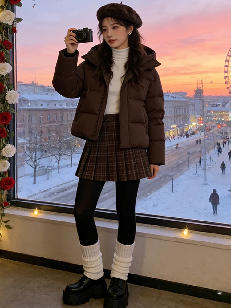 Thiened 겨울 자켓 여성용 단색 지퍼 다운 코튼 코트 한국 스타일 출퇴근용 루즈핏 롱 후드 코트
