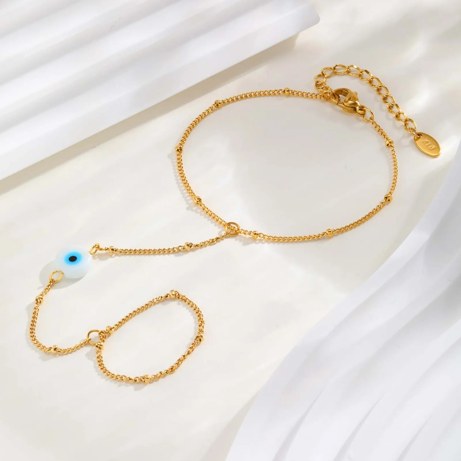 Vnox Evil Eye Charm Gold Color Finger Hand Chain Bracelet Elegant Fashion Women Jewelry Accessories Wholesale - Image 2