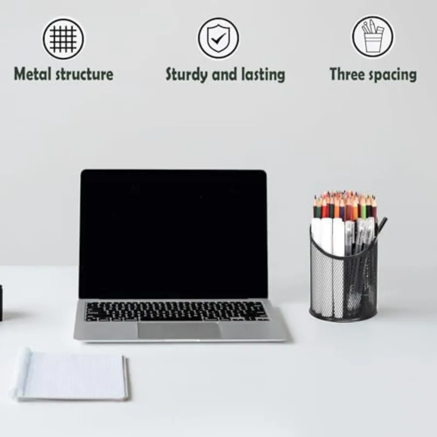 2-pack mesh potloodhouder penbeker voor bureau ronde zwarte pennenhouder desktop penorganizer 3 compartimenten potloodorganizer bureau of