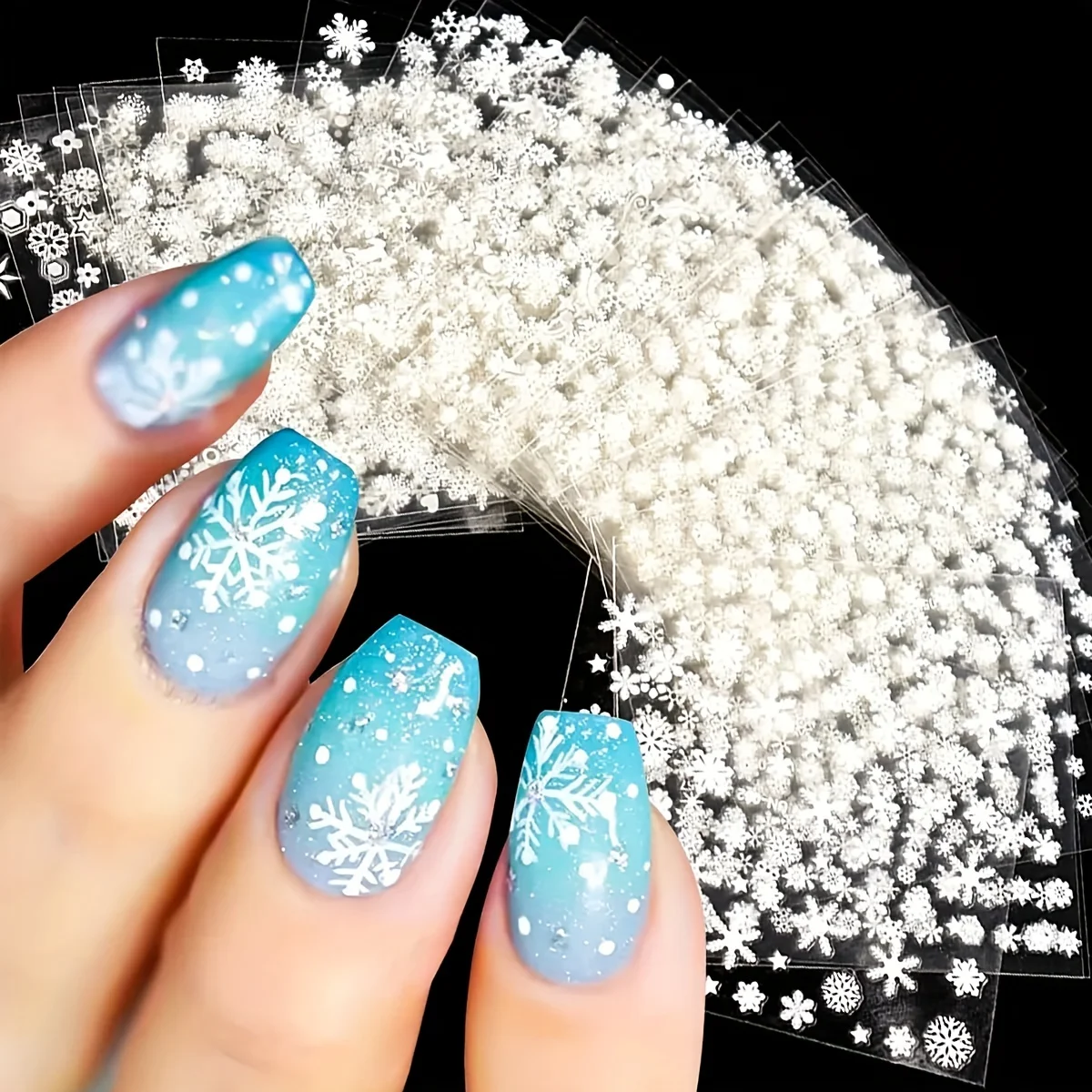 16/24/30 Sheets White Snowflake Nail Art Stickers 3D Christmas Nail Decals Snowman Elk Snow Snowflake Winter Nail Art Decoration