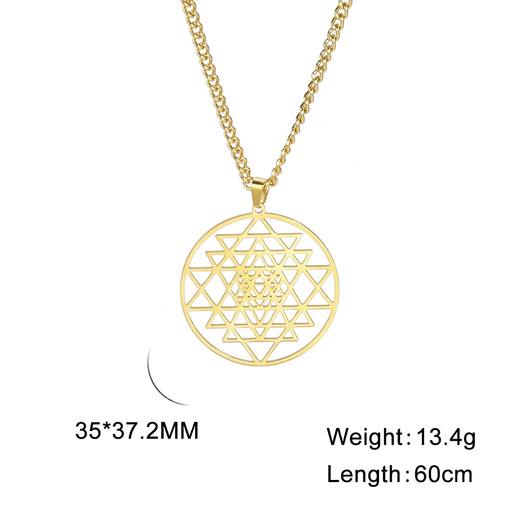 Dawapara Sri Yantra Yoga Necklace Shri Chakra Mandala Hindu Meditation Symbol Amulet Sacred Geometry Stainless Steel Jewelry