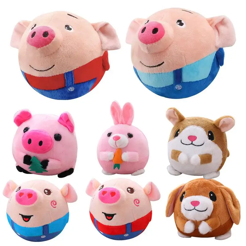 Pet Bouncing Ball Cartoon Pig Doll Bite Resistant Music Vibration Bouncing Toys Talking Self-Moving Electric Toys for Cats Dogs