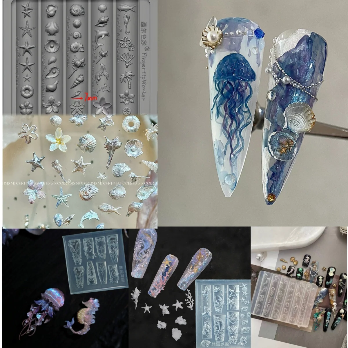 

Ocean Series Jellyfish Seahorse Shell Whale Fin Engraved Shell Sea Shell Starfish Nail Art Mold Stamping Silicone DIY Template