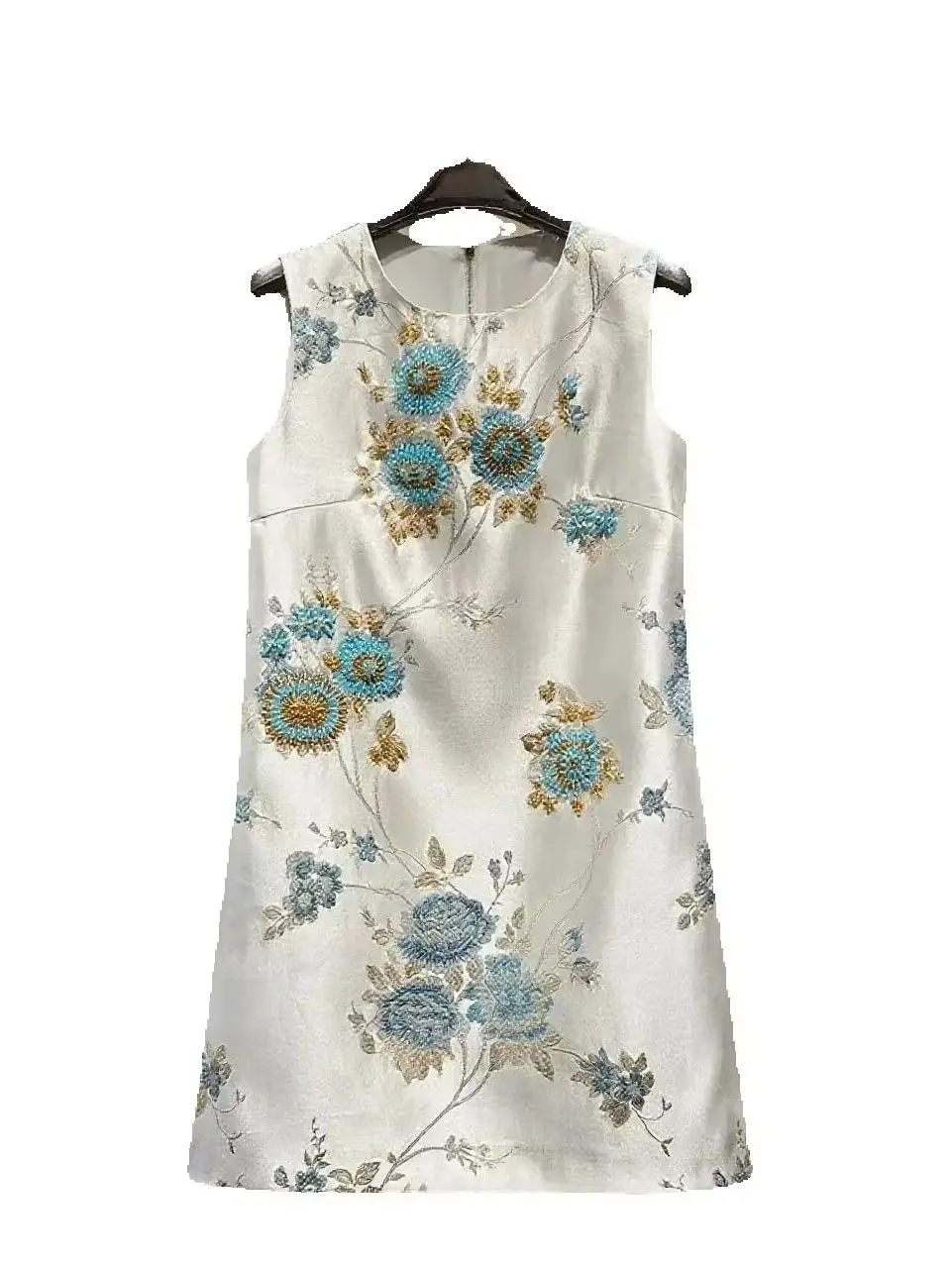 Elegante senhora vestido de banquete 2025 novo tecido jacquard de alta qualidade sem mangas o pescoço contas diamantes luxo cintura solta mini vestido