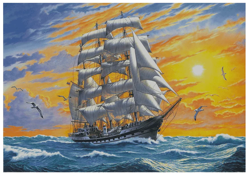 Sea Sailing Scenery Sewing Kit 18CT 16CT 14CT Unprinted Cross Stitch Kits Embroidery Art DIY Handmade Needlework Home Decor