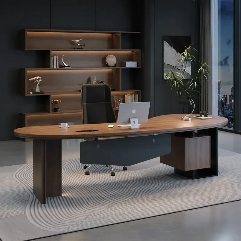 Solid Wood Modern Simple Cashew Curved Desk Walnut High End Office Table for Women