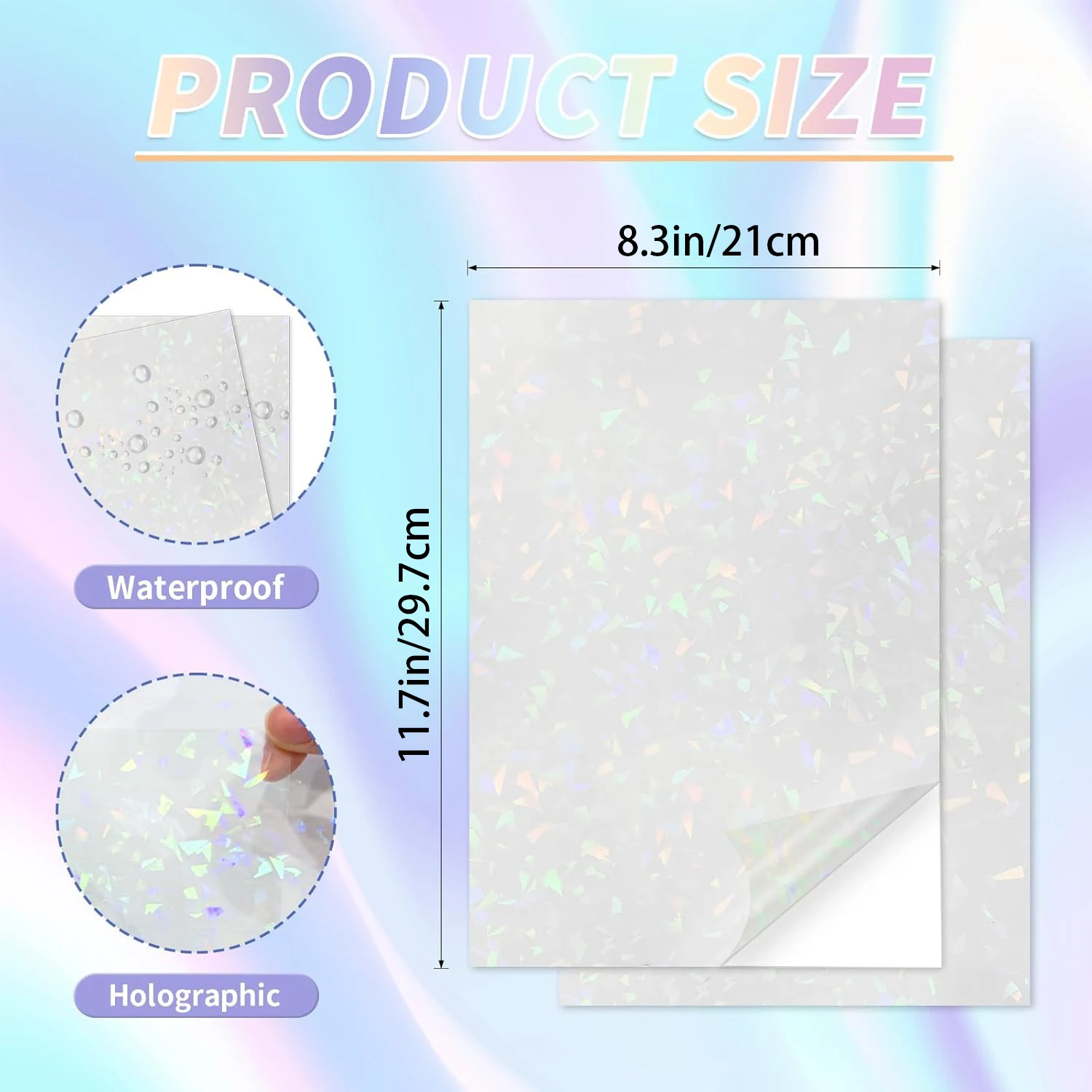 ESHANG Holographic Laser Glass Vinyl Sticker Paper, A4 20 SHEETS Printable Self-Adhesive for DIY Decals