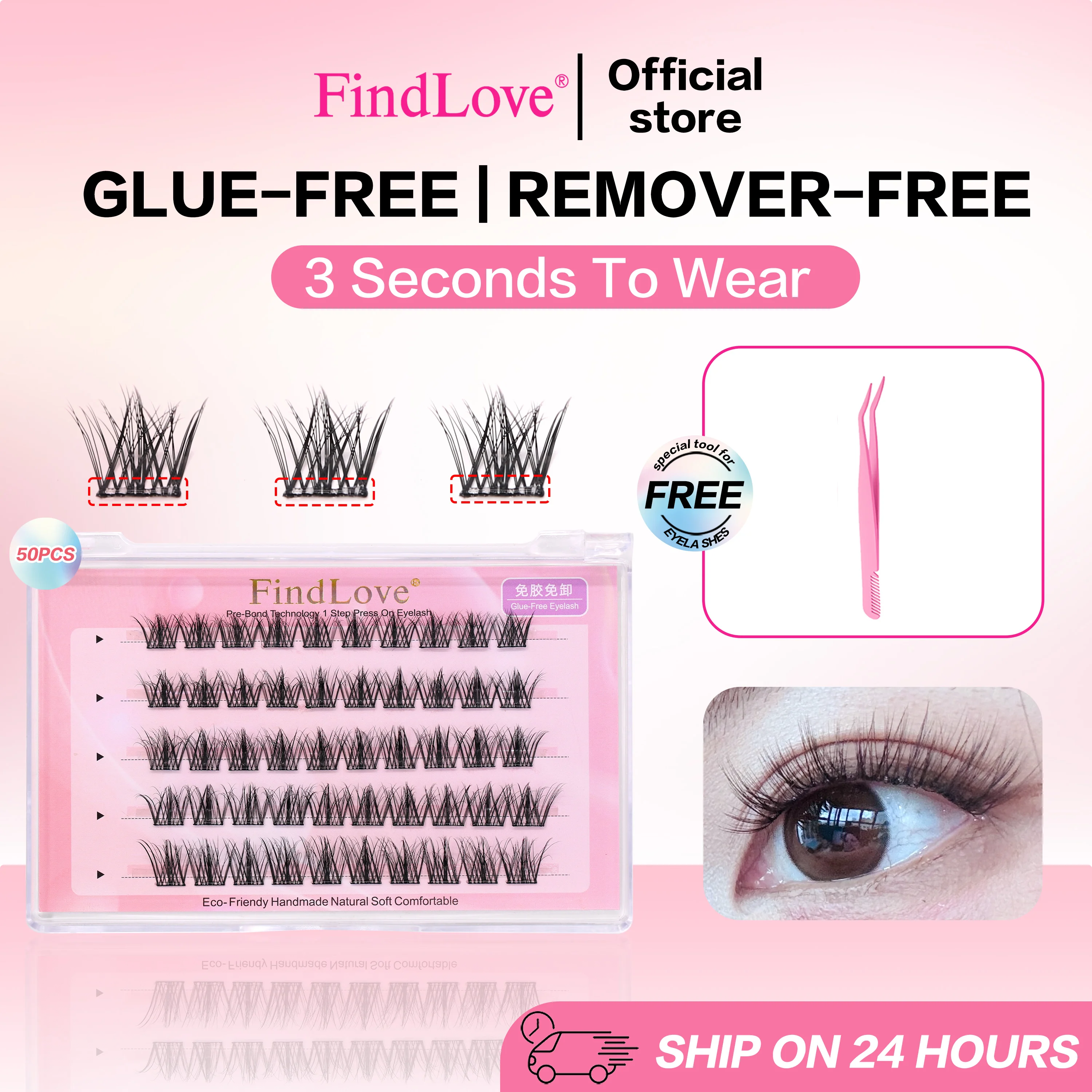 [Kleber frei] findlove 5d flauschige einzelne Wimpern cluster kein Kleber benötigt Wimpern wieder verwendbare freie Pinzette natürliche weiche falsche Wimpern