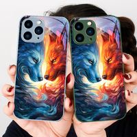 Fire Wolf and Water Wolf Purple For Iphone 16 Plus 15 14 13 12 Mini 11 Pro Max X XS XR 7 8 Plus 2022 Tempered Glass Phone Case