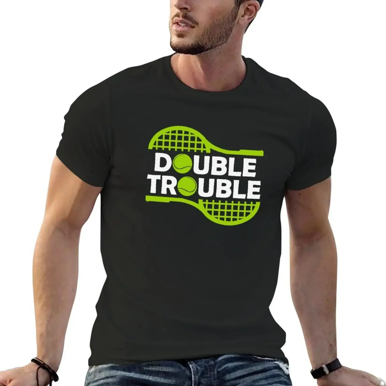 Double Trouble-Tennis team gifts T-Shirt plus size clothes blanks shirts graphic tee graphics men t shirts high quality