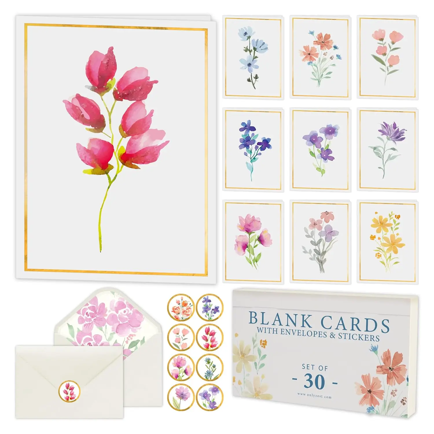 30 Blank Cards Envelopes Stickers Set 4x6 Inches, Customized
