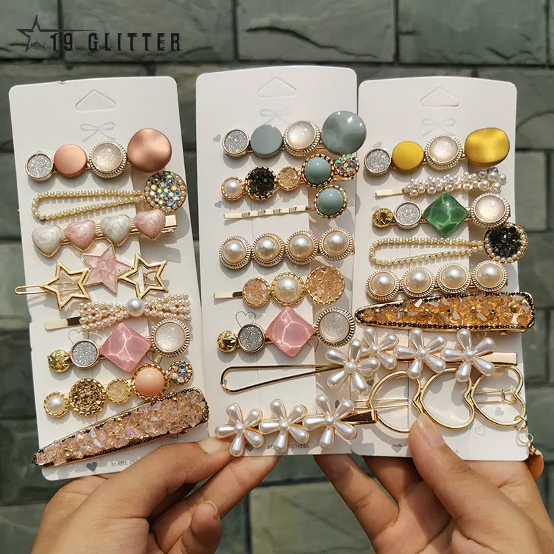 Candy Colors Pearl Hair Clip For Women Korean Hairpin Geometric Crystal Hair Barrettes Girl Hair Accessories Hairgrip