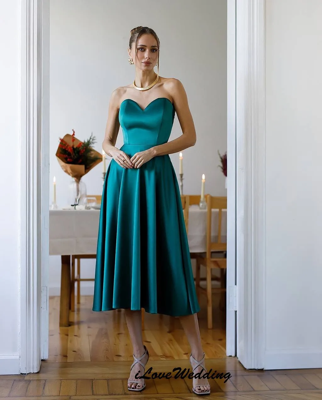 Robe de Cocktail trapèze émeraude sans bretelles, en Satin, col en v, robe de soirée élégante, longueur cheville, Gala, personnalisée, 2025