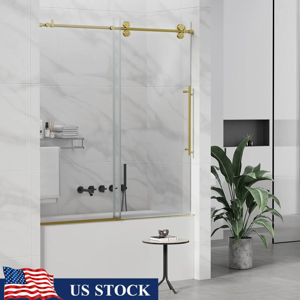 60x60 Frameless Sliding Tub Door Handle Glass Bathtub Shower Door 5/16