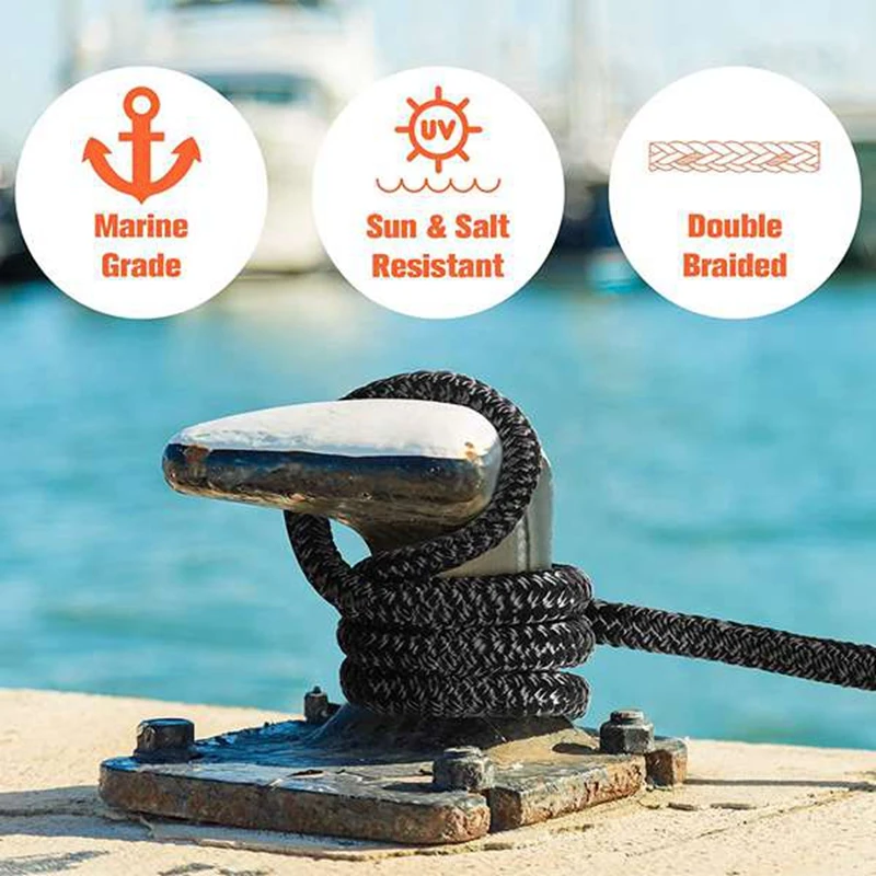 4Pcs Double-Braided Nylon Dock Line Boat Ropes(3/8 Inchx15ft),Marine Mooring Rope Dock Line For Docking Boat Accessories