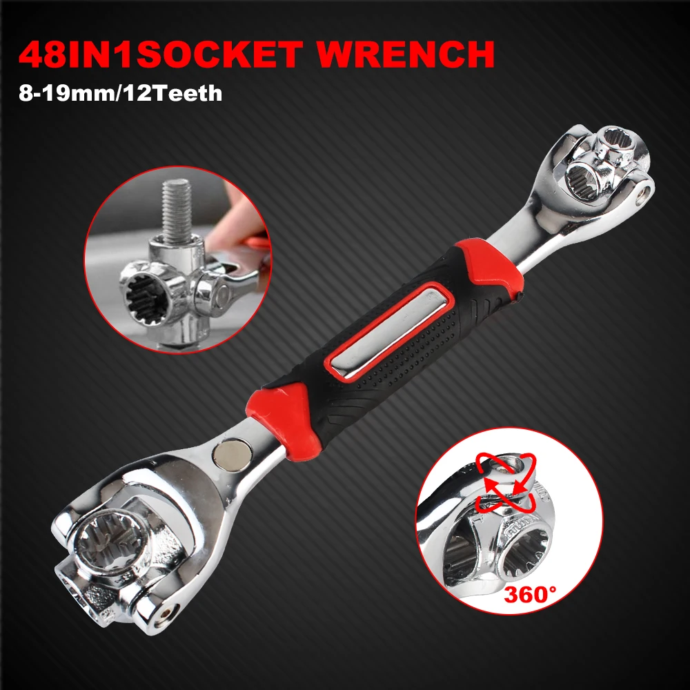 Socket Works 48 in 1 Tools 360 Degree Universal Tiger Wrench Rotation Hand Tools Multipurpose Ratchet Spline Bolts Sleeve