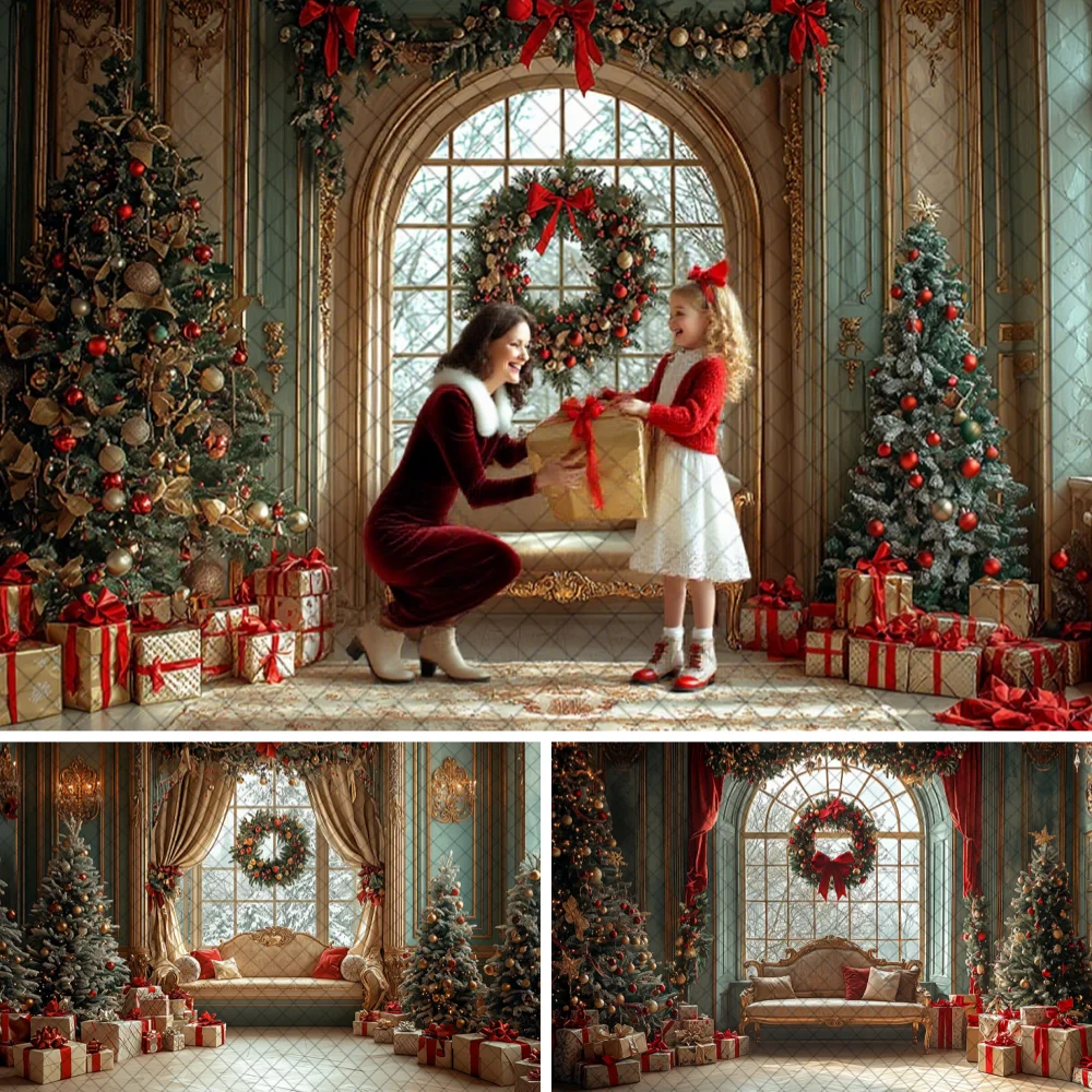 

Christmas Tree Window Garland Photography Backdrops Xmas Room Decor Family Holiday Portrait Background Photo Studio Props