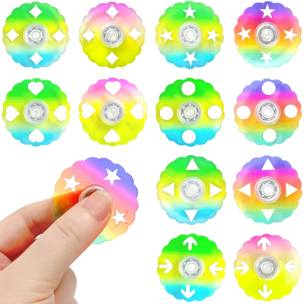 24PCS Rainbow Gradient Hollow Fidget Spinner Multi Geometric Stress Relief Finger Toy Quiet Rotation Toy For Adults