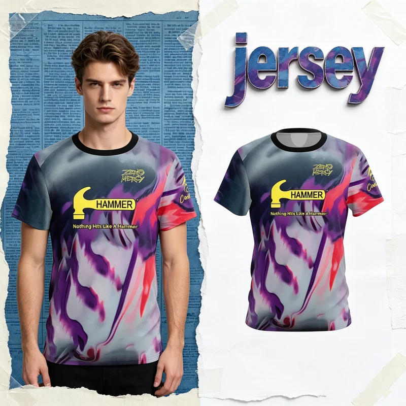 Neues Herren-T-Shirt mit Hammer-Eiscreme-Waffel-Kegel-Motiv, Bowling-Jersey-Print, Kurzarm, Performance-Sport-T-Shirt, Fan-Casual-Streetwear-Oberteil – Detail 12