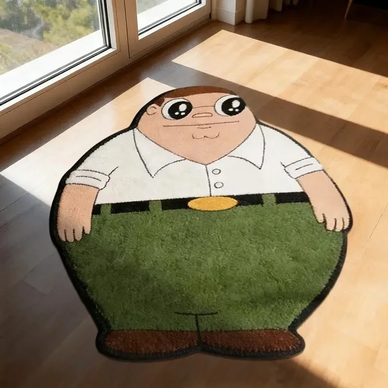 Image of VIKAMA Family Guy Peter geformter Teppich, flauschige, unregelmäßige Cartoon-Bodenmatte, rutschfeste Bettvorleger-Fußmatte für Teenager-Schlafzimmerdekoration