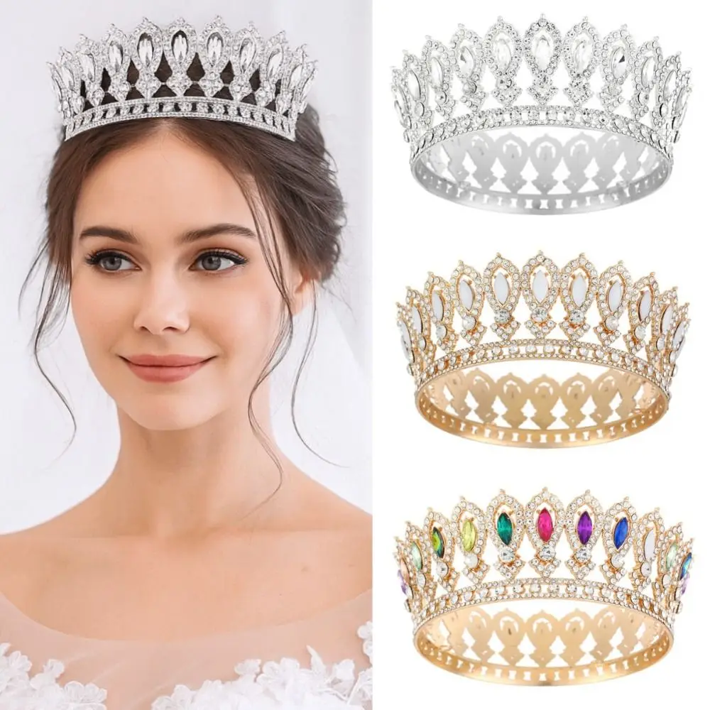 

European Princess Queen Tiara Round Cake Decorations Baroque Pageant Crowns King Tiaras Sparkling Crystal Full Crown Cake Topper