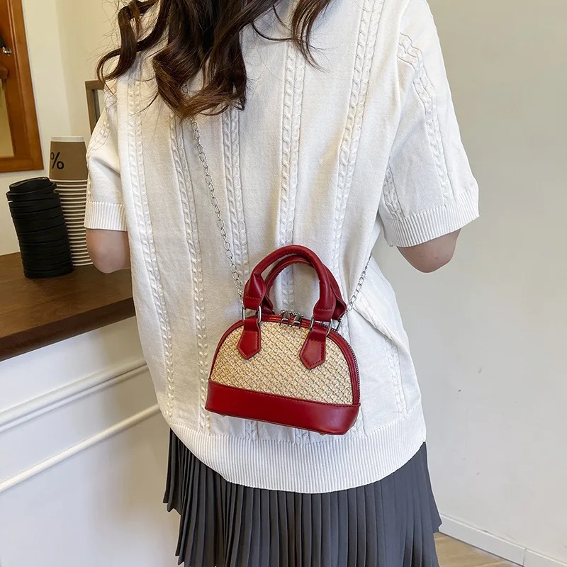 

2025 Summer Woven Shell Bag Womens Stylish Colorblock Straw Mini Tote Boho Chic Crossbody Purse Fashionable Handbag