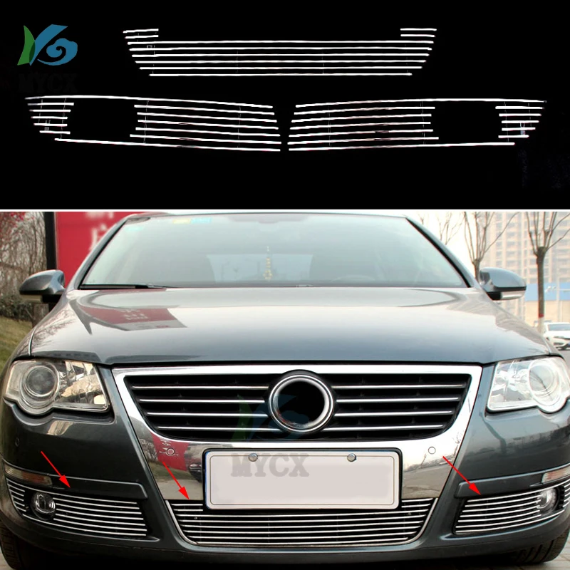 Stainless steel Front Grille Around Trim Racing Grills Trim For Volkswagen PASSAT B6 2006 2007 2008 2009 2010