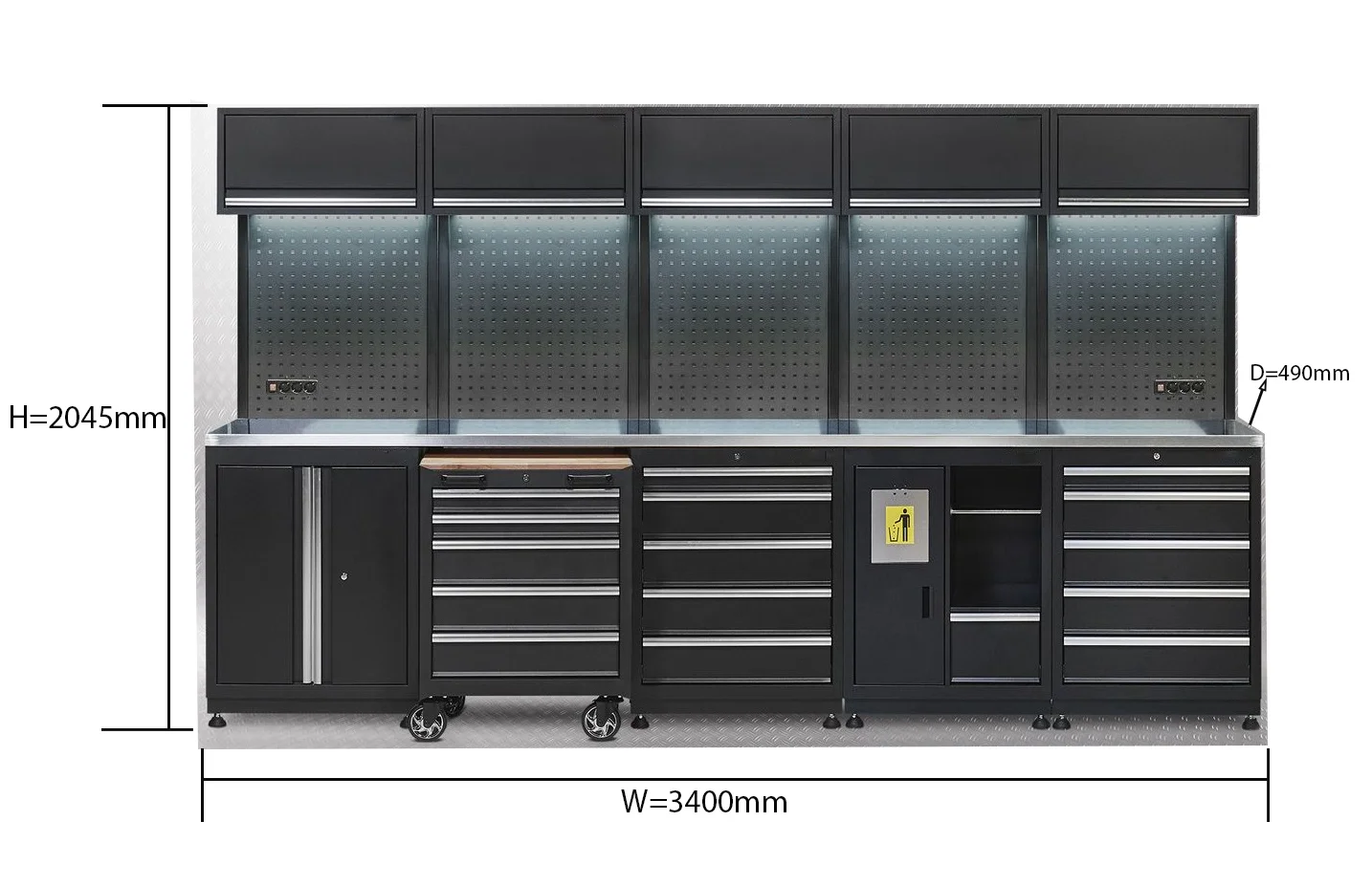 3.4M Long Workshop Garage Storage Toolbox Metal Workbench Steel Tool Cabinets