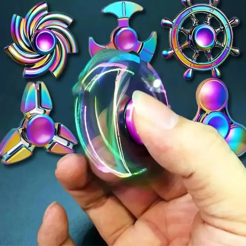 Metal Colorful Finger Spinner Toy Rainbow Fidget Spinner Hand Spinner Anti-Anxiety Toy for Children Adult Relieves Stress Gifts