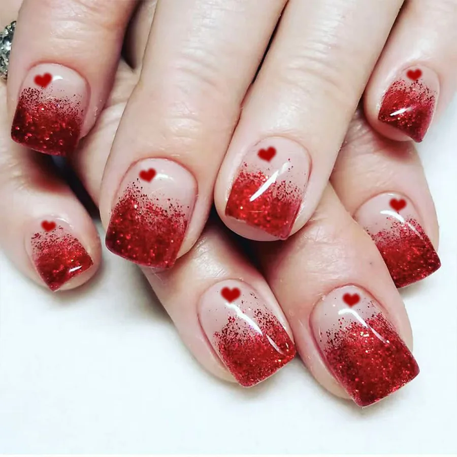 2025 unhas falsas vermelhas com gnome floco de neve impresso curto quadrado imprensa em unhas lantejoulas brilhantes encantos manicure para mulheres meninas