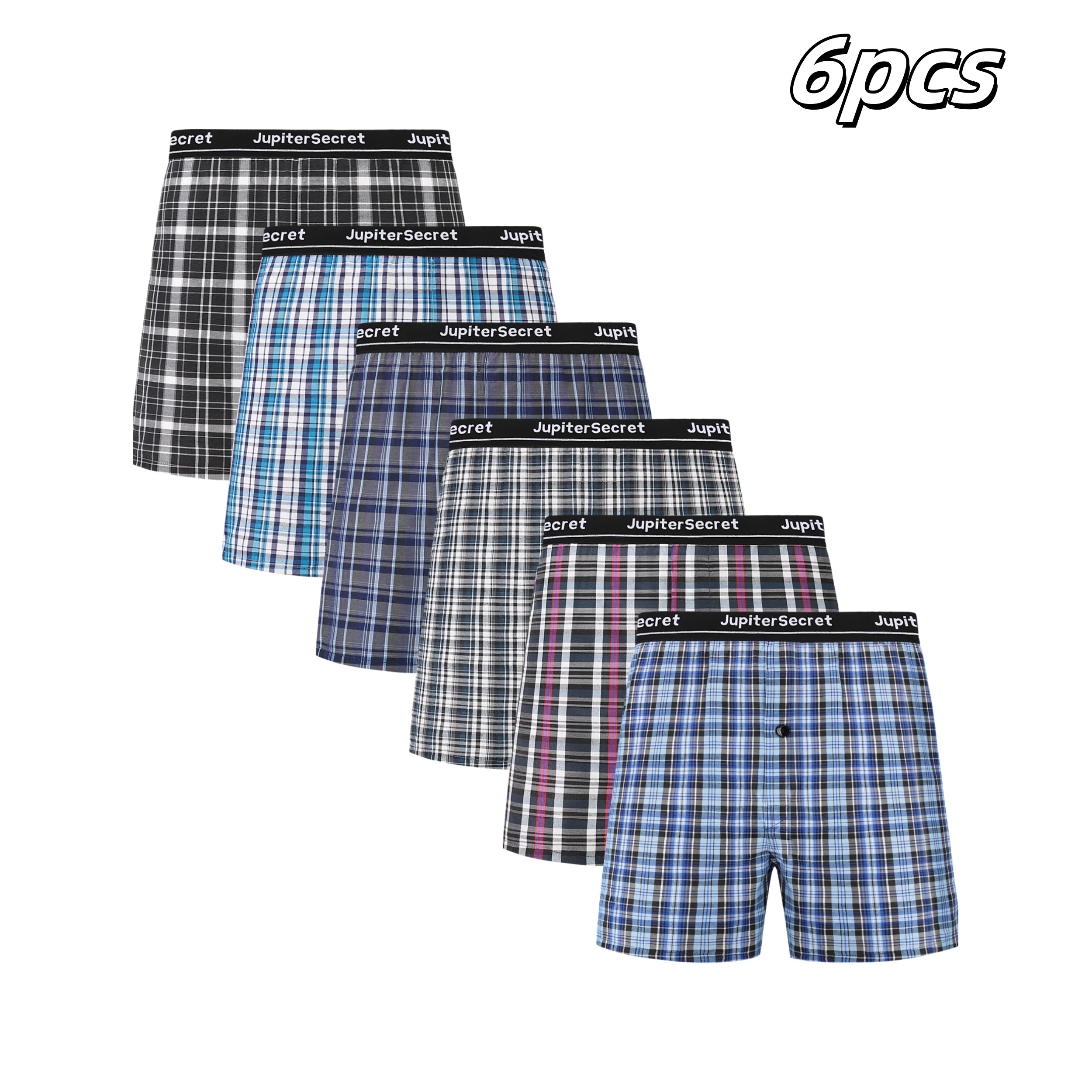 JupiterSecret 6 Pcs Men's Woven Boxer Shorts, Elastic Waistband Random Color