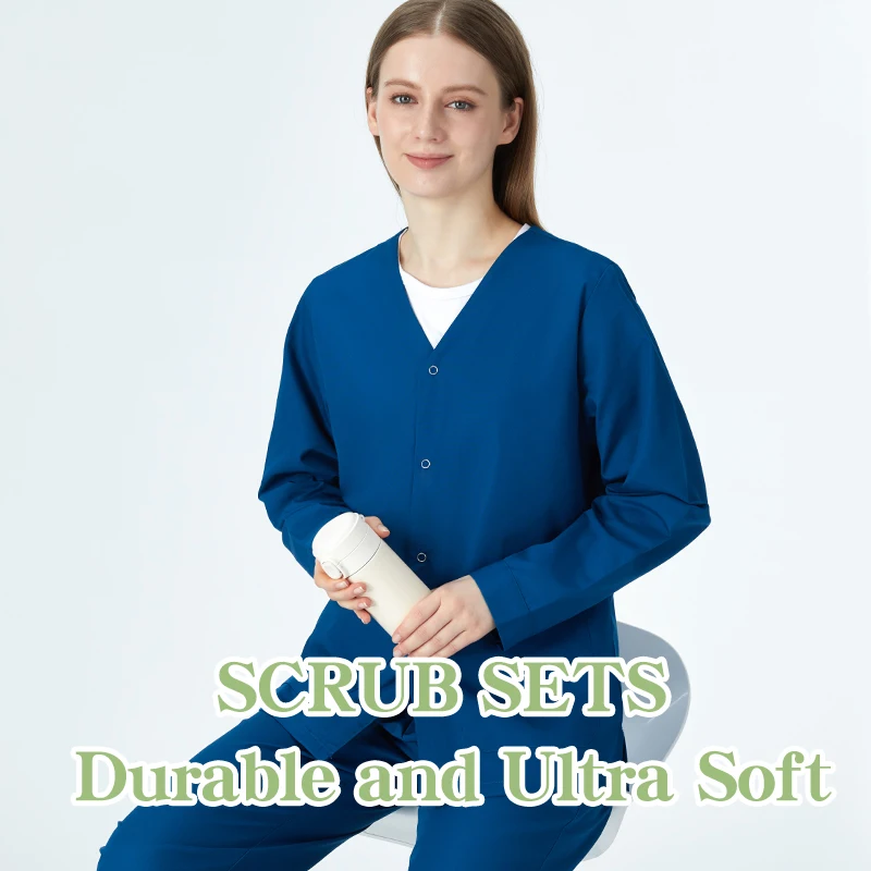 

V-neck Hospital Uniforms Medical Clothes Comfortable Durable Nurse Outfits Clinic Laboratory Long Sleeves Scrubs Suits Woman 206