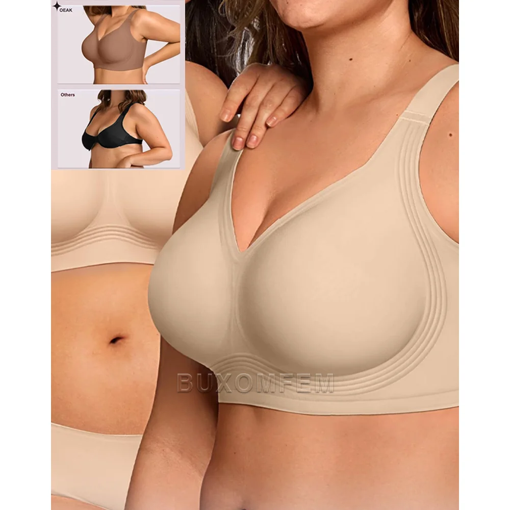 

Бесшовный корректирующий бюстгальтер без косточек для женщин с широкими бретелями и застежкой на крючки