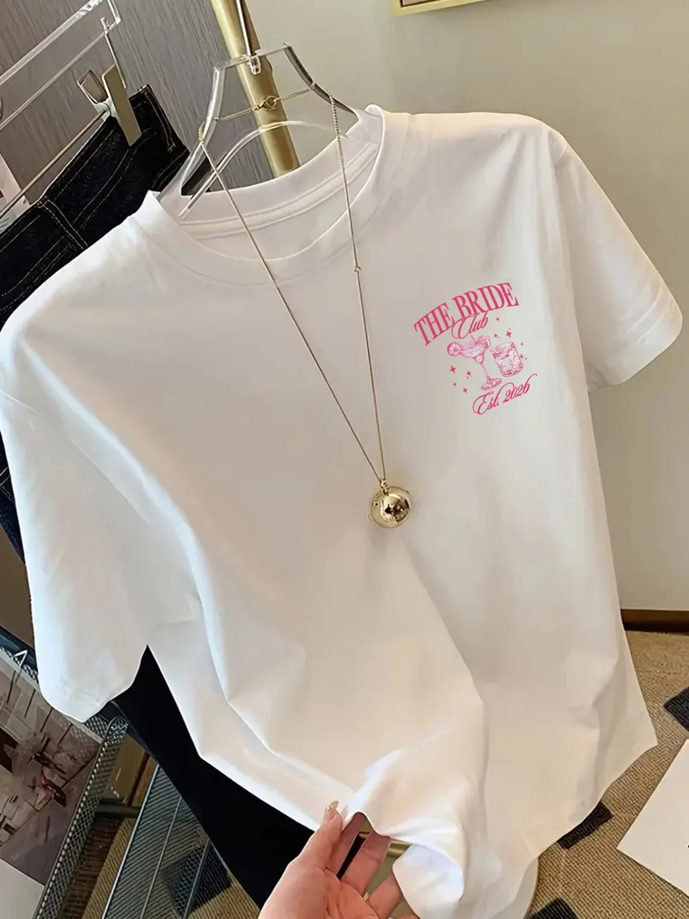 Front and Back Short-Sleeve Bride Club Cocktail Fashion Print Women'S Trendy Spring Printed T-Shirt A Stylish Piece for Weekend