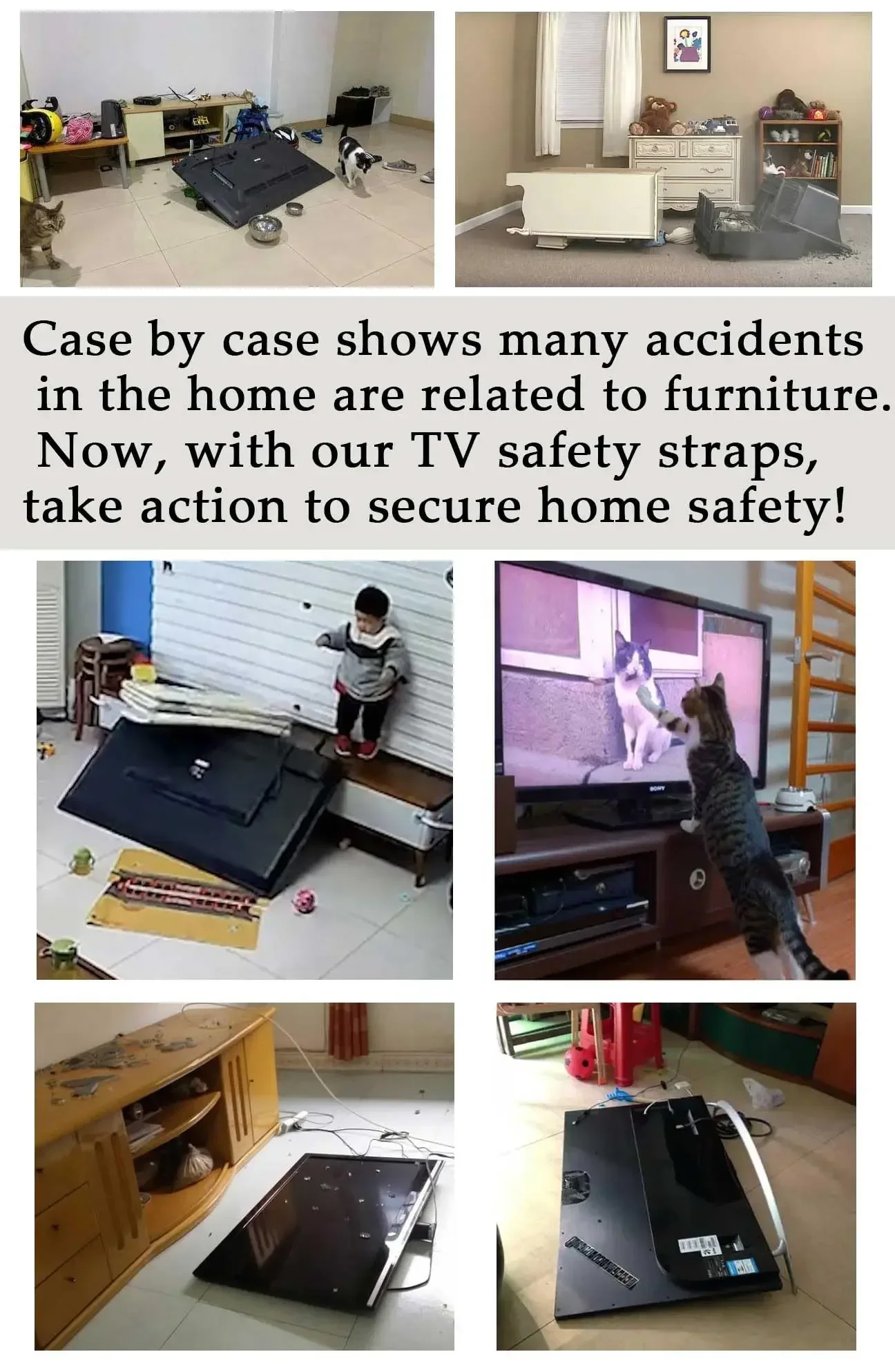 2 Pack Adjustable TV Safety Straps,No-Drill Adhesive Anti-Tip Furniture Anchors for Baby Proofing,Flat Screens Fix to Wall