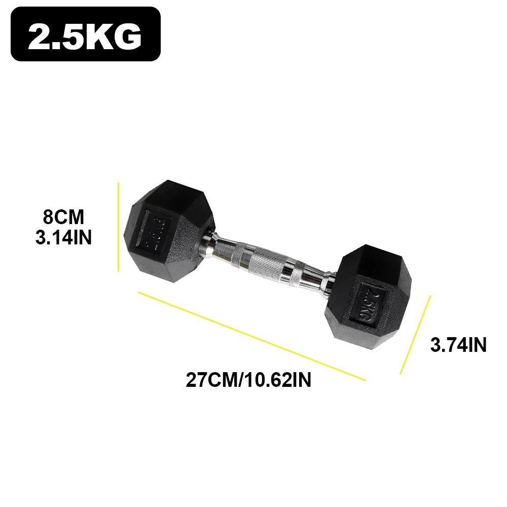 2pc 2.5kg/ 5kg/7.5kg dumbbell Hexagonal Fixed Dumbbells Men's Fitness Equipment Home Ladies Rubber Dumbbells Multi weight Black