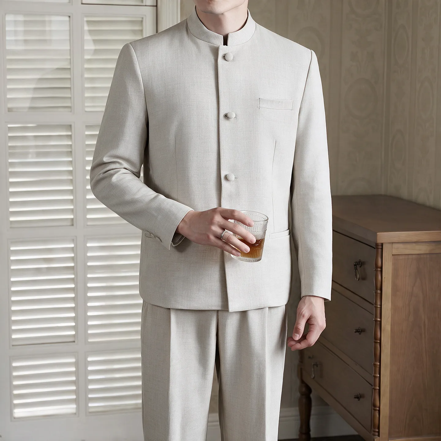 High-Quality Fashionable Elegant Business Dinner New Chinese Style Stand Collar Men's National Trend Suit Luxury Simple Two-Piec