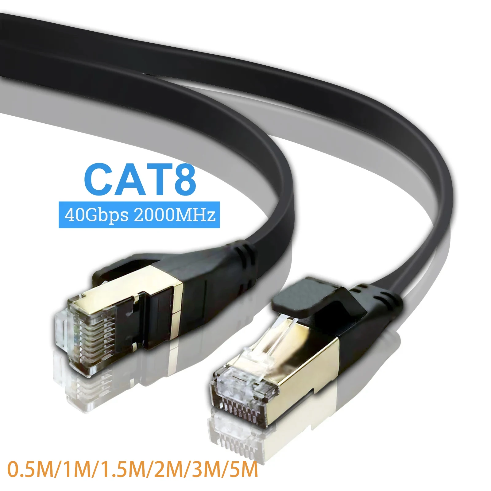 Cat8 Ethernet Cable Flat Lan Cable High Speed RJ45 40Gbps 2000Mhz For Home Networking Router Modem Computer,PC,Ps4, TV ,Laptops