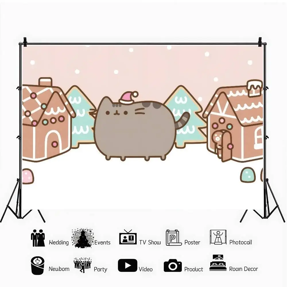 Anime P-P-Pusheen Katze Geburtstag Hintergrund Produktfotografie Requisiten Fotostudio Party Dekoration Tapeten – Detail 10