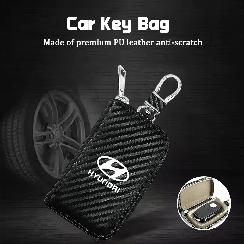 

New leather Car Badge With zipper Key Case Coin Purse For Hyundai Sonata Tucson Azera Elantra Veloster Kona Santafe i10 i20 i30