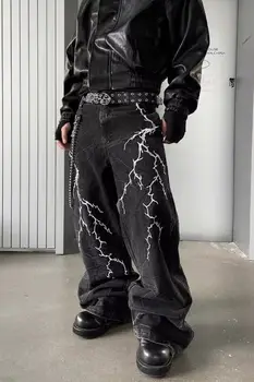 復古街頭設計荊棘刺繡小眾百搭寬鬆直筒牛仔褲休閒褲(腰部連結孔未開) 10 最佳銷售 直筒牛仔褲 - №5