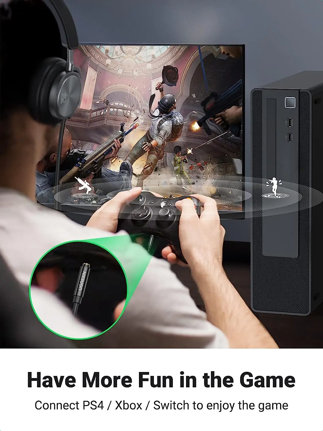 UGREEN 헤드폰 분배기 3.5mm 4극 TRRS 오디오 분배기 마이크 Y 헤드셋 분배기 스테레오 분리 잭