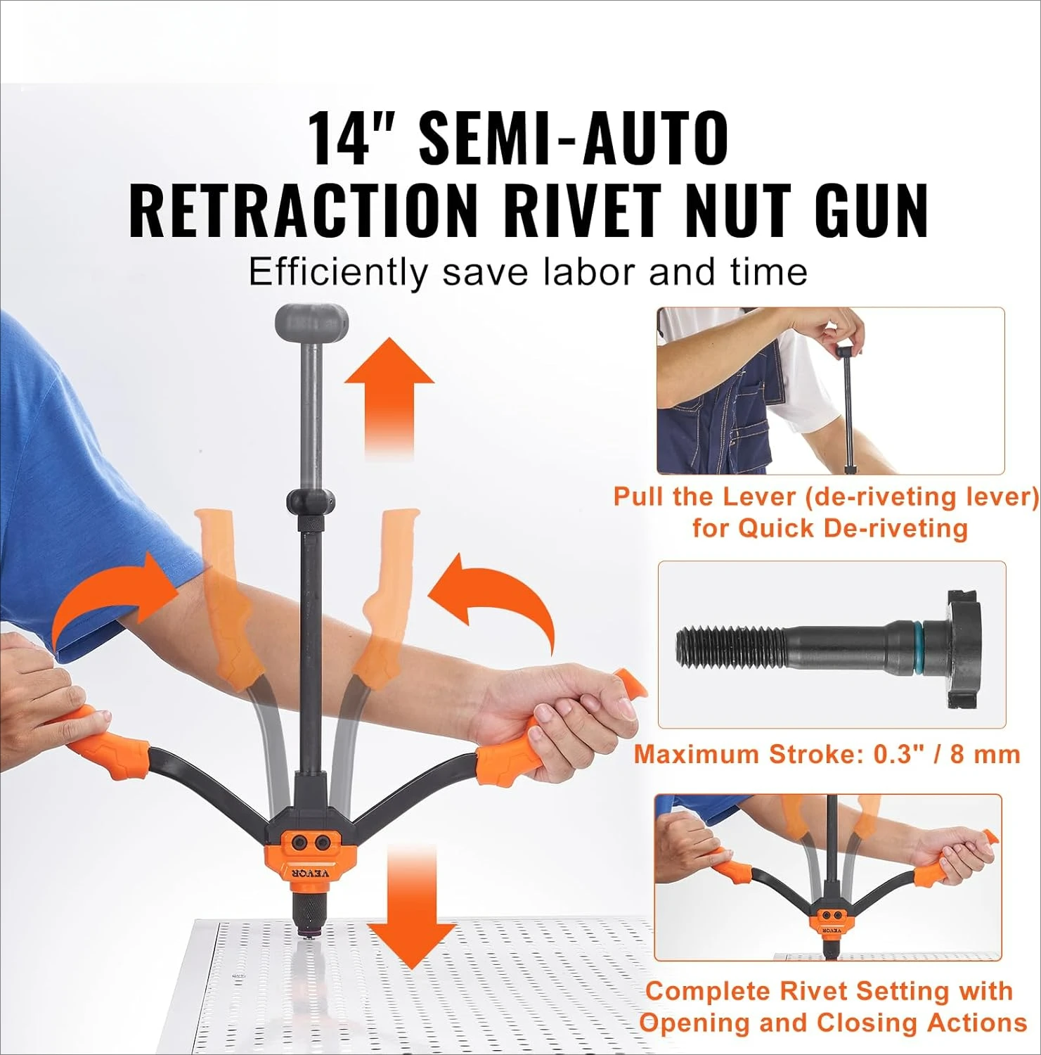 Rivet Nut Tool, 14” Rivnut Tool Kit with 7 PCS Metric and SAE Mandrels, 70 PCS Assorted Rivet Nuts, 10-24, 1/4-20